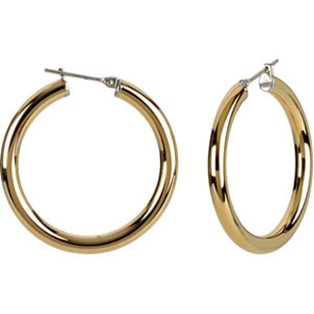 Yellow Gold Plated Stainless Steel 40mm Round Hoop Earrings